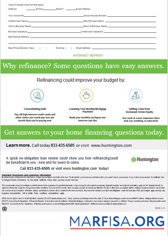 Blank USA Ohio Huntington bank mortgage statement in Word and PDF formats, 3 pages 3 example